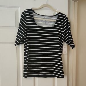 NWT Black and White Striped Boatneck 3/4 Length Sleeve Top Size M
